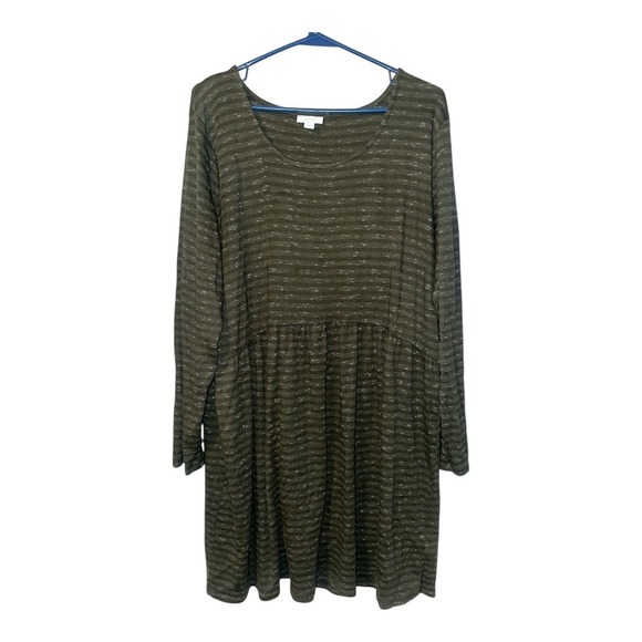 J. Jill Dresses & Skirts - J. Jill Pure Jill Olive Green Striped Drop Waist Shift Dress, XL
